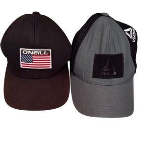 Lot of 2 O'Neill American Flag Hat and Reebok Mesh Trucker Baseball Cap Mens